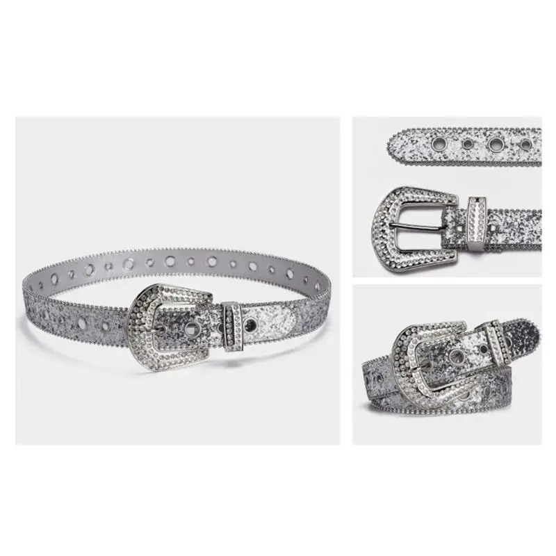 39BD Mehrere Farbe Taille Gürtel Shinning Gürtel für Frau Männer Einstellbare Pin Schnalle Hüftgurt für Jeans Kleid – Detail 4