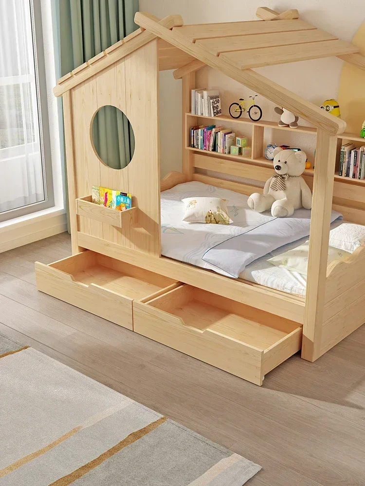 smt7486 new Modern Minimalist Creative Boys and Girls Bedroom Room Tree House Bed Solid Wood Single Bed 1.5 Castle Princess Bed