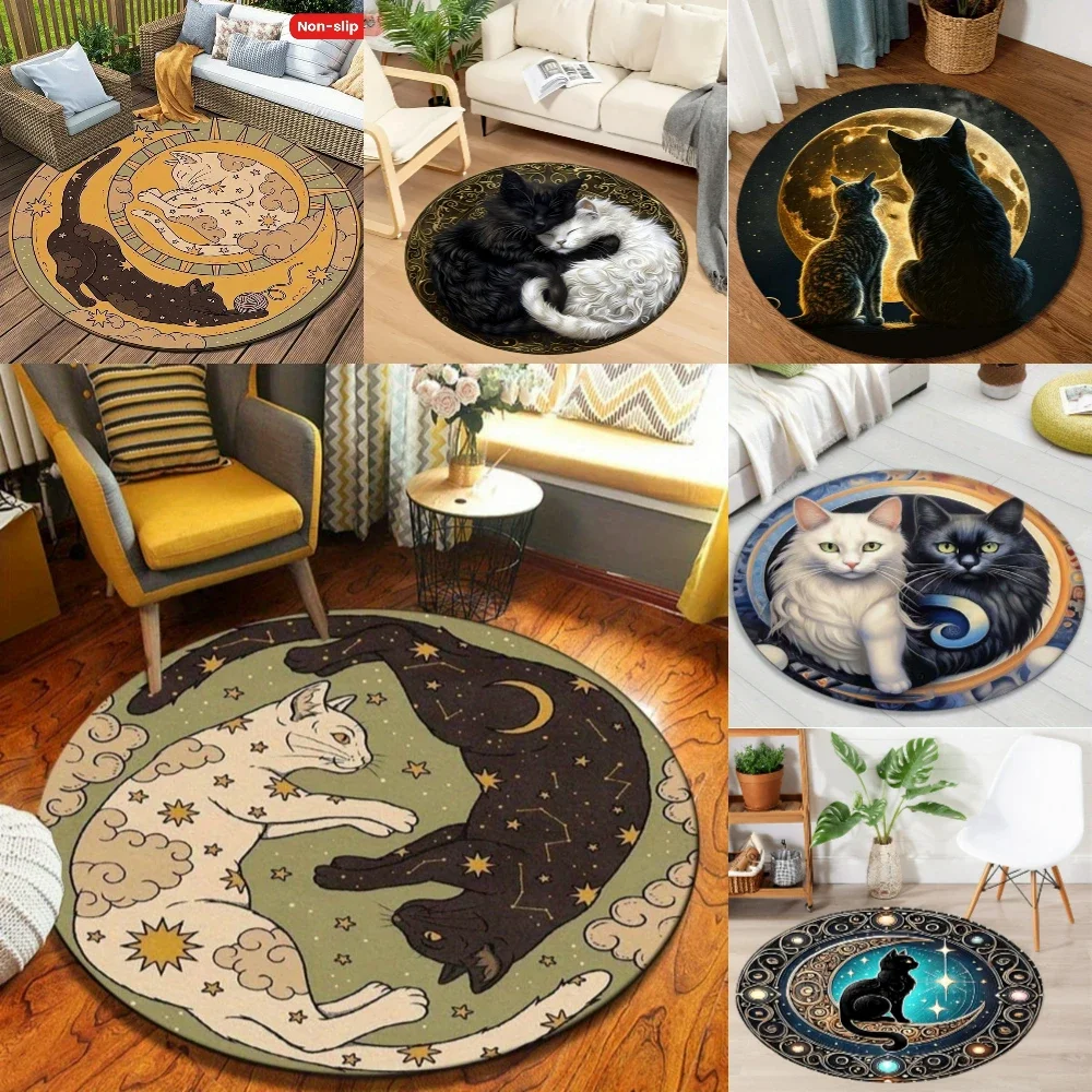 

Инь Ян Cat Design Круглый ковер Поворотный коврик для стула Гостиная Мягкий диван Коврик Спальня Прикроватный коврик Домашний декор Коврик для гардероба
