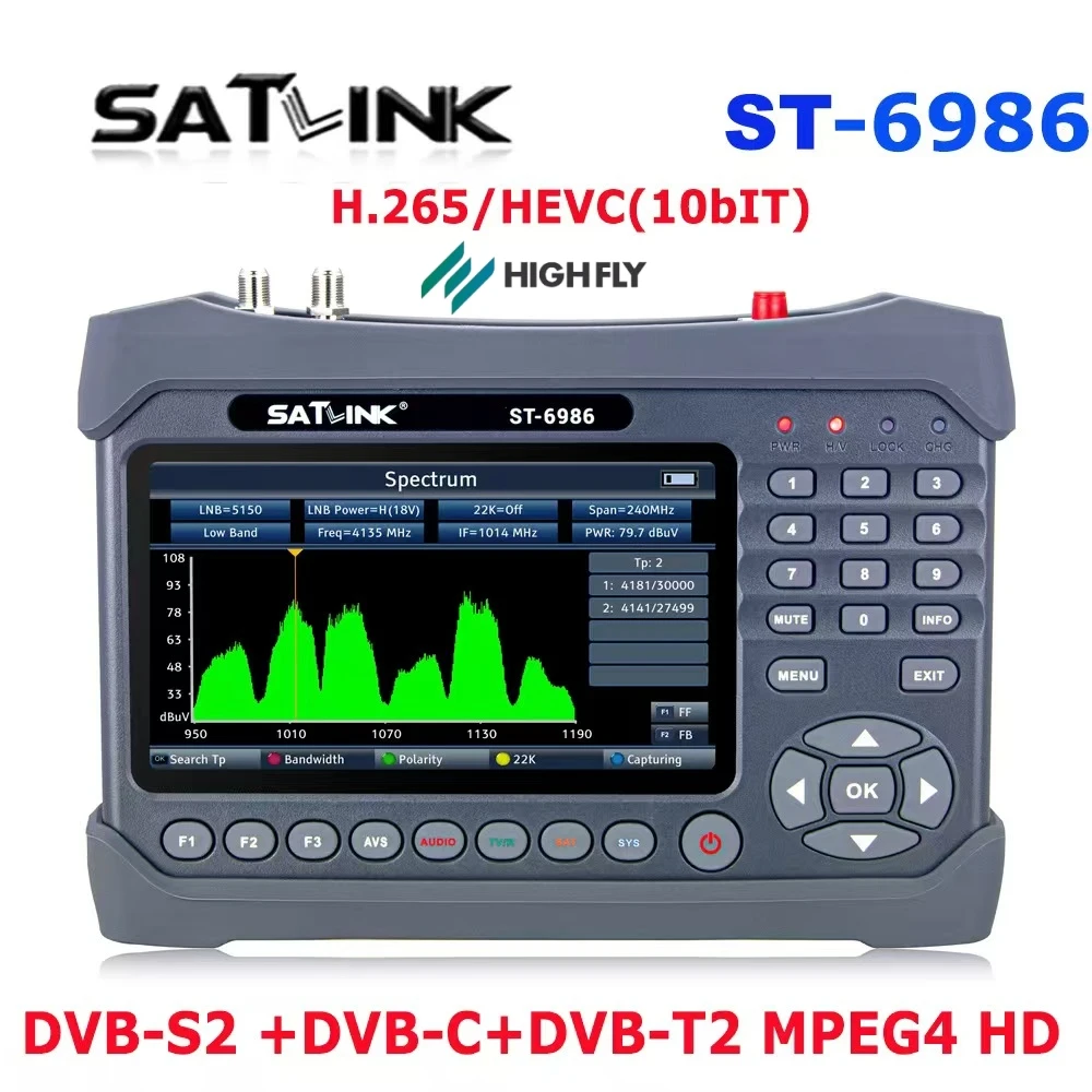 High Fly 7 Inch TFT LCD Screen Constellation Analyzer Spectrum Analyzer WS-6986 SAT Finder With DVB-S/S2X/T/T2/C
