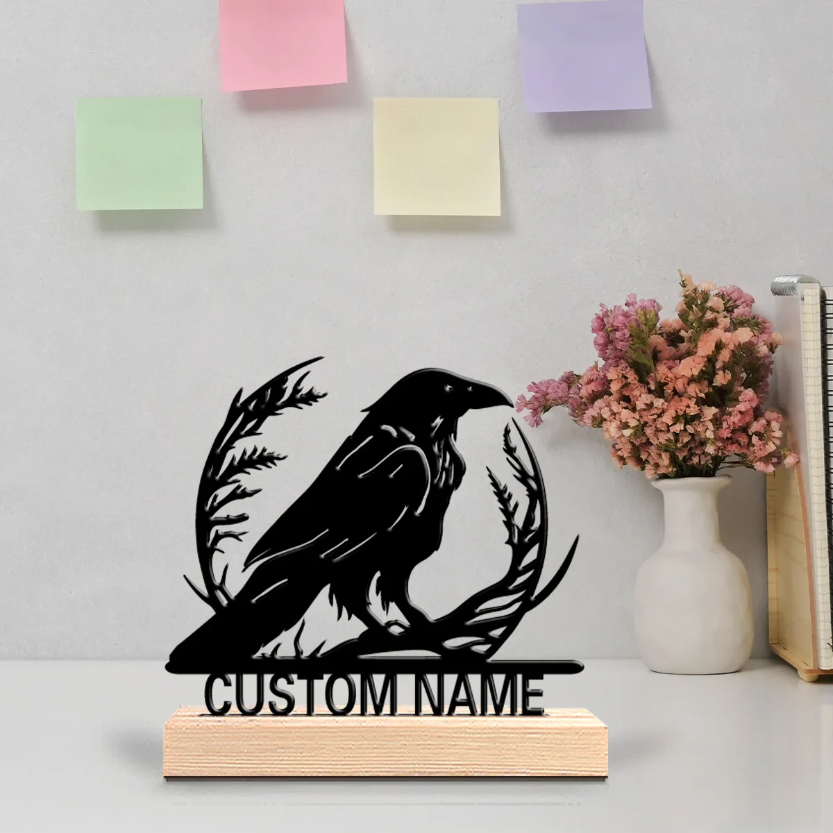 1pc Fashion Personalized Custom Bird Metal Art With Wooden Base Tabletop Decoration Botanical Wooden Base Desk Art for Nature L