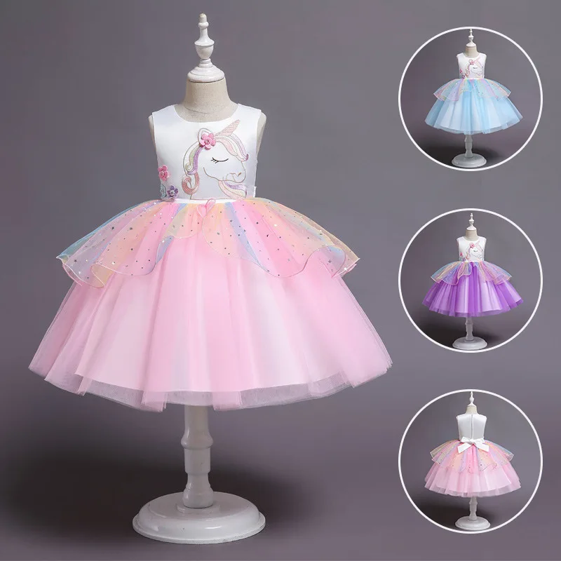 Robe licorne arc-en-ciel pour filles, déguisement de princesse, jeu de rôle pour filles, jeu de fête d'anniversaire