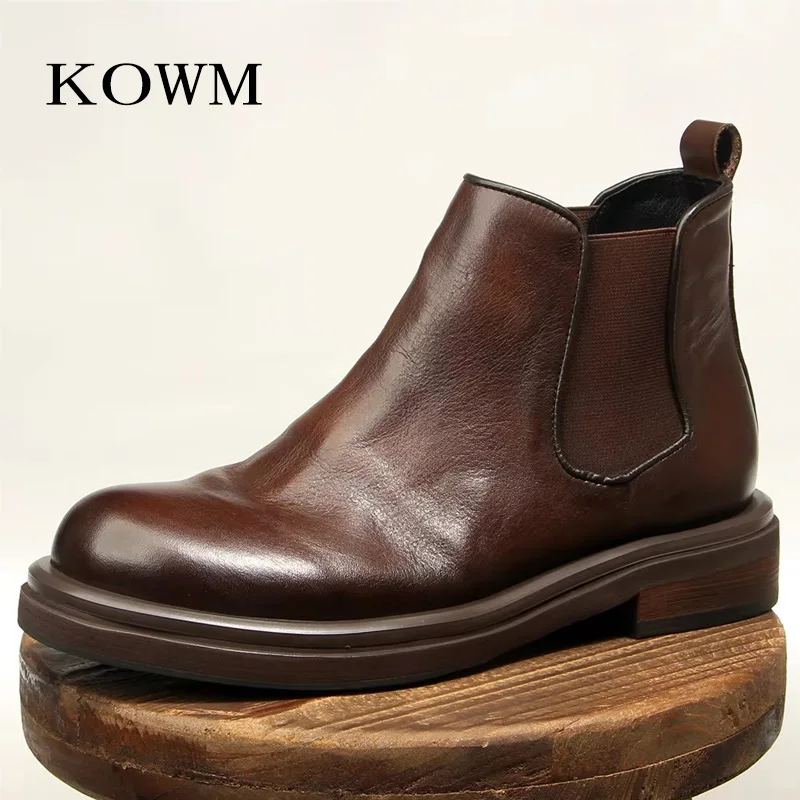 

KOWM cowhide Hiking shoes men walking boot British trekking shoes thick soled cowhide ankle sneakers high top motorcycle boots