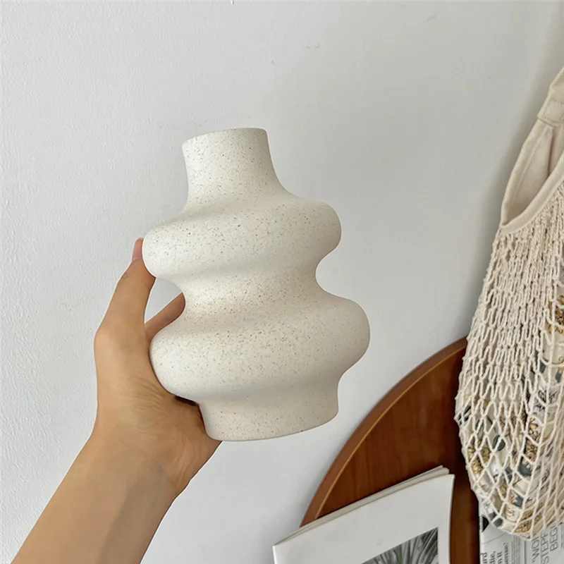 ABSS-Synthetic Resin Vases Set 2 White Round Vases,Modern Dried Flower Vases