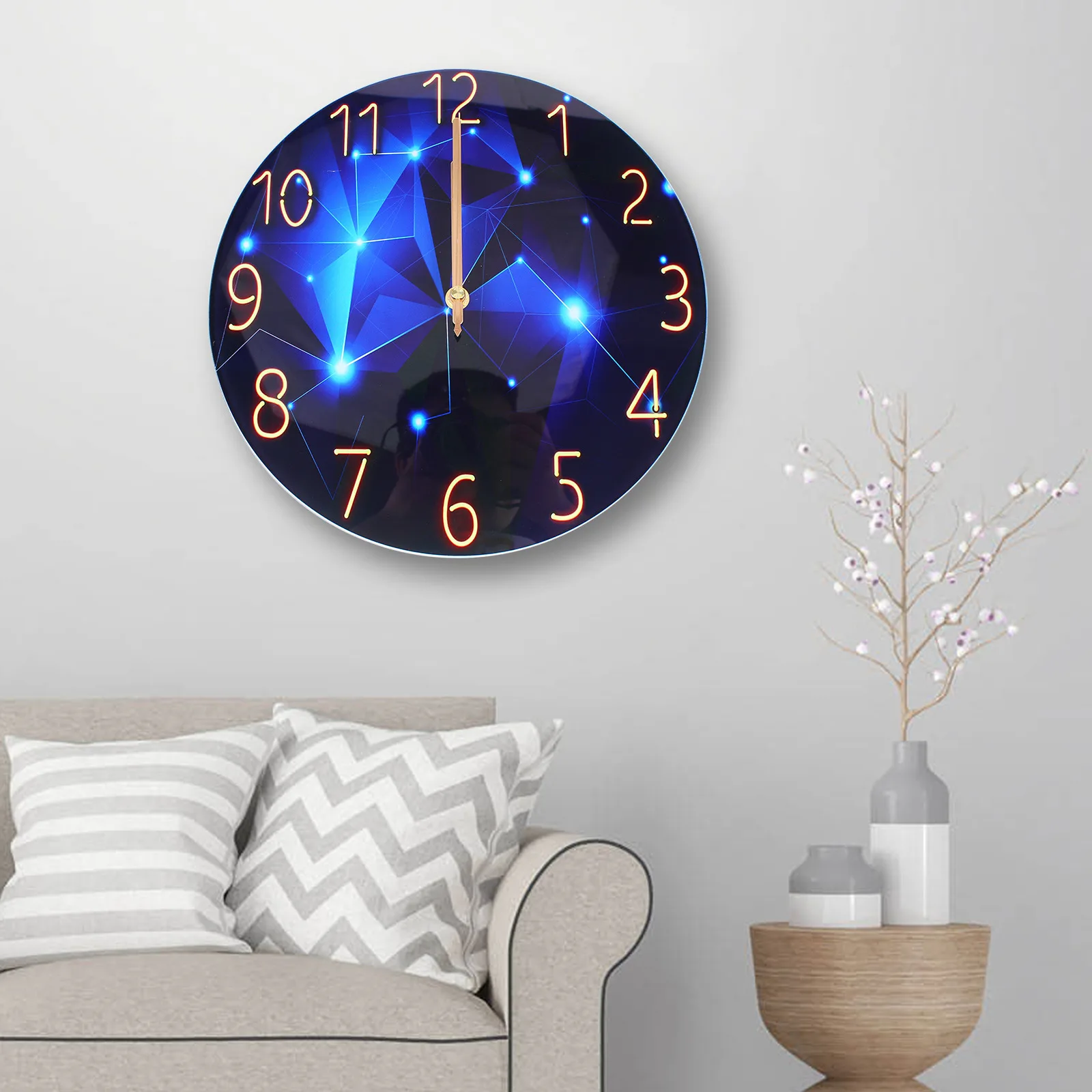 Glass Modern Design Wall Clock Mute Night Starry Sky for Bedroom Living Room Decoration