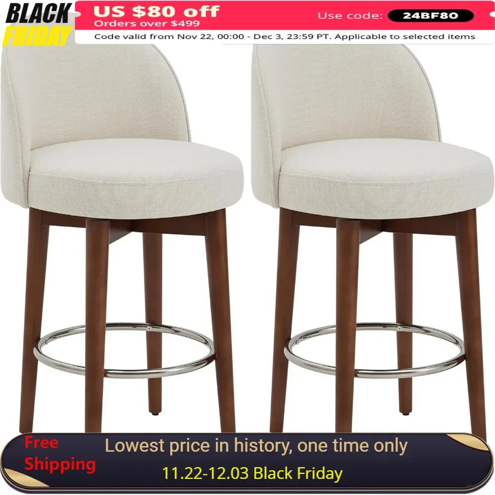 Bar Stools Set of 2, FSC Certified Swivel Barstools for Kitchen Island, 26.4