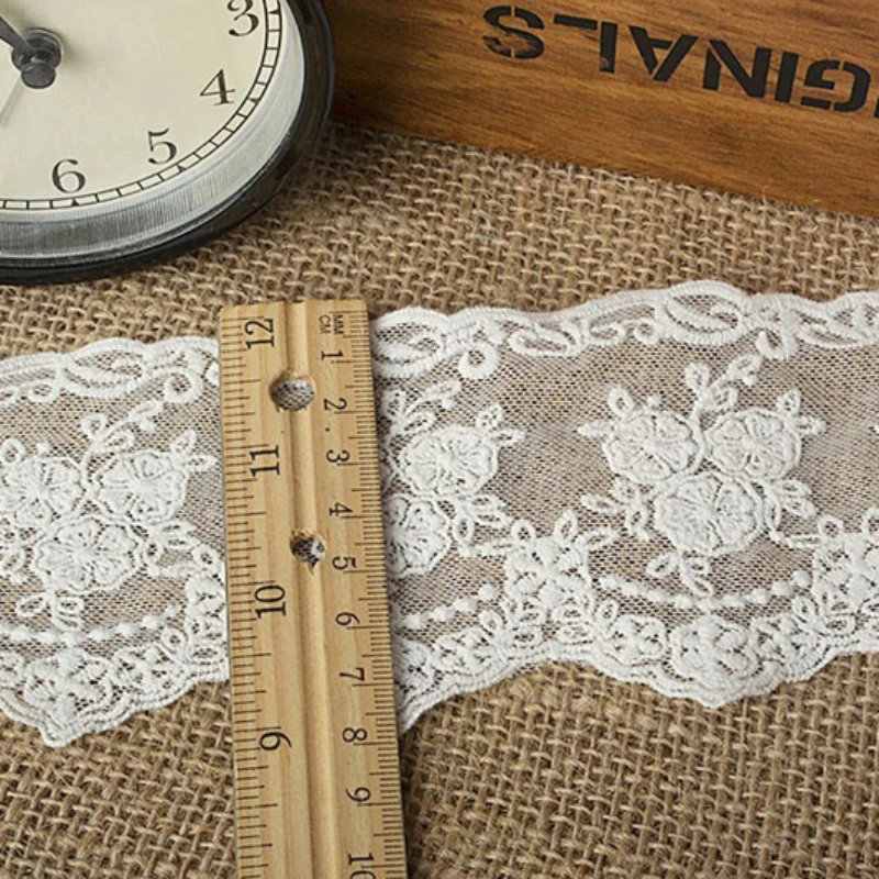 Black White Beige Small Flower Cotton Embroidered Lace Decoration Accessories Lace Trim Width 9cm 5Yds/lot