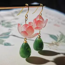 Chinese Style Exquisite Lotus Earrings Elegant Pink Lotus Flower Earrings Women Statement Earring Wholesale Custom Packaging