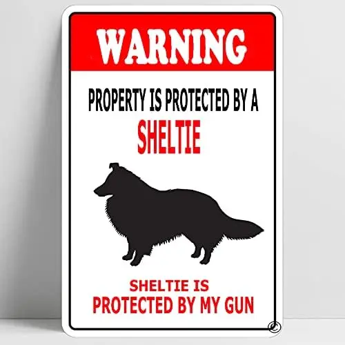 1p,Warning Beware of Sheltie Dog Funny Metal Sign Decoration TIN SIGN 12 X 8