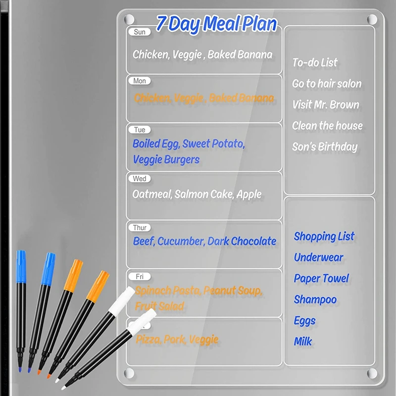 冷蔵庫用磁気メニューボード,クリア,ウィークリー,カレンダー,メモ帳,ミールプランナー,透明,1セット