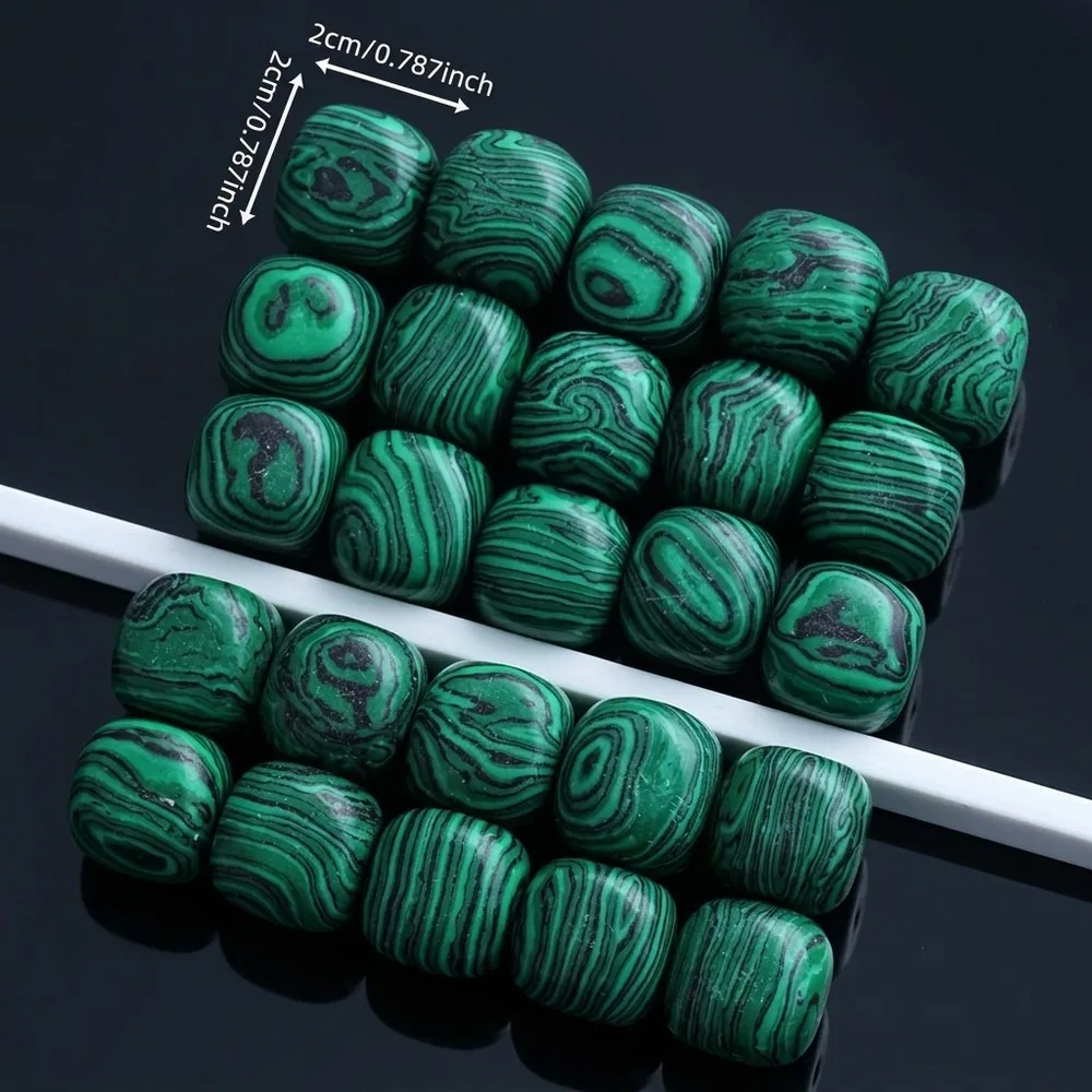 Natural Marble Malachite Tumbled Stones 10-Pack - Banded Green Gemstone for Jewelry Making, Home Decor, Crystal