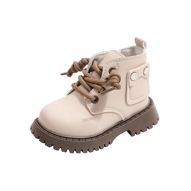 British Style Toddler Leather Boots Fashion Breathable Baby Casual Shoes Boy Girls Platform Short Boots Non- Slip Kids Sneakers