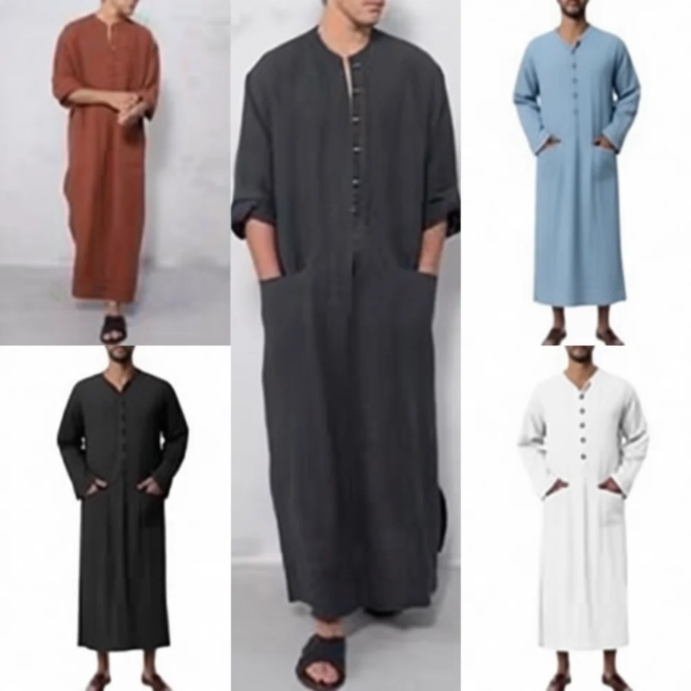 Fashion Loose Mens Shirt Stand Collar Drawstring Long Sleeve Solid Color Comfortable Casual Breathable Men Apparel