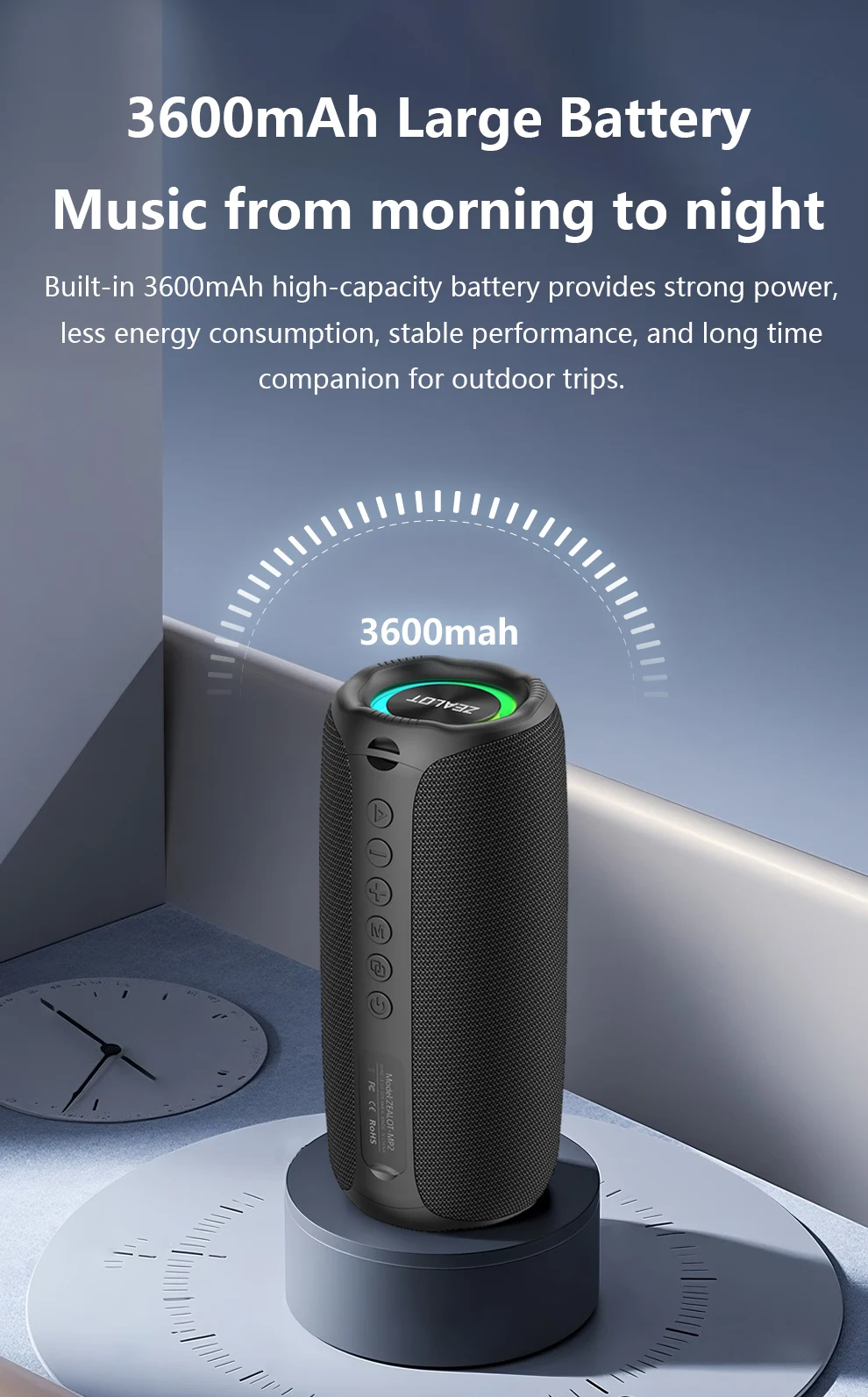 ZEALOT-MP2 Tragbarer kabelloser Lautsprecher, 20W, Bluetooth 5.4, Outdoor-Camping-Lautsprecher, wasserdichter Lautsprecher, 15 Stunden Wiedergabezeit – Detail 11