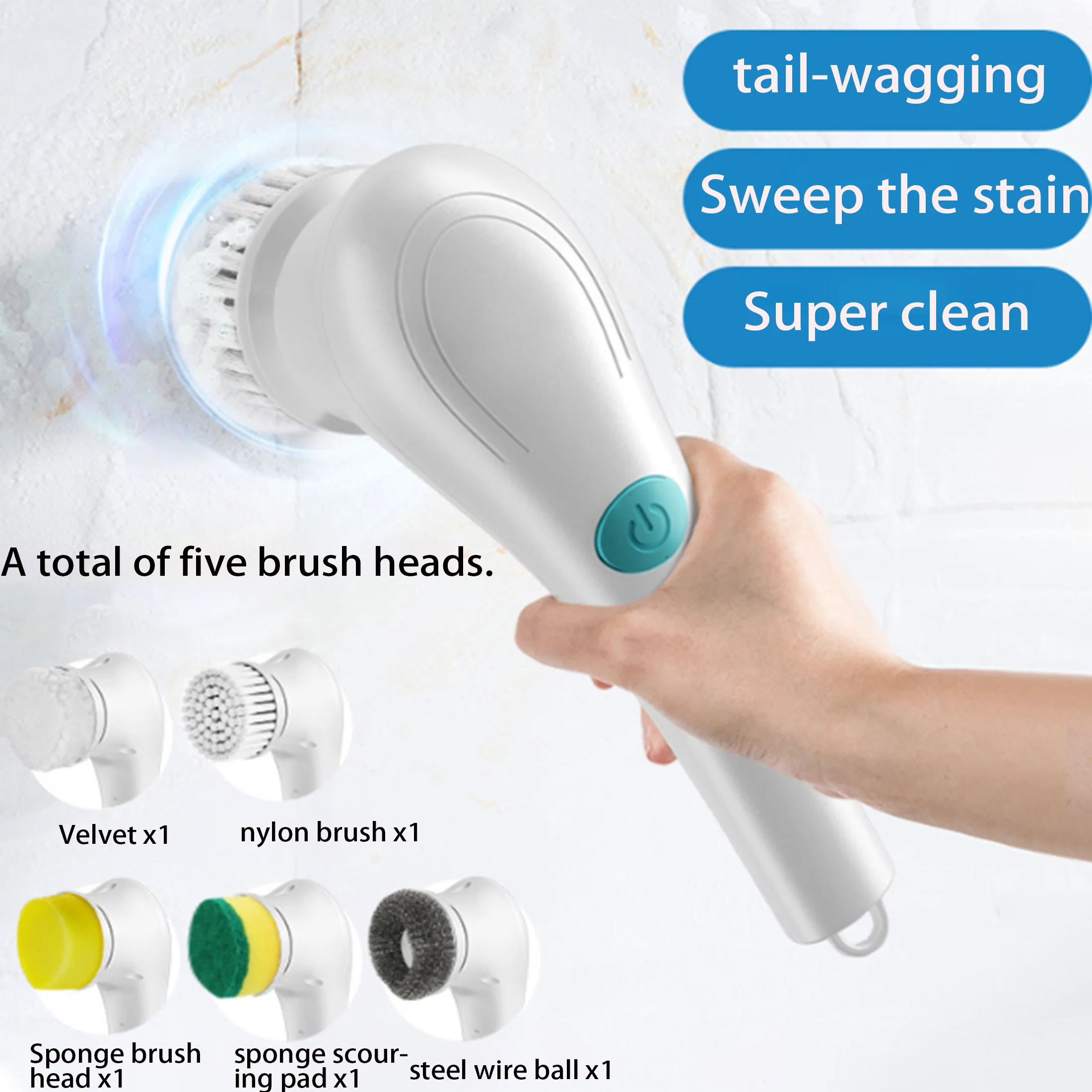 Electric Cleaning Brush with 5 Heads - The Ultimate Stain Remover Tool for Effortless Deep Cleaning