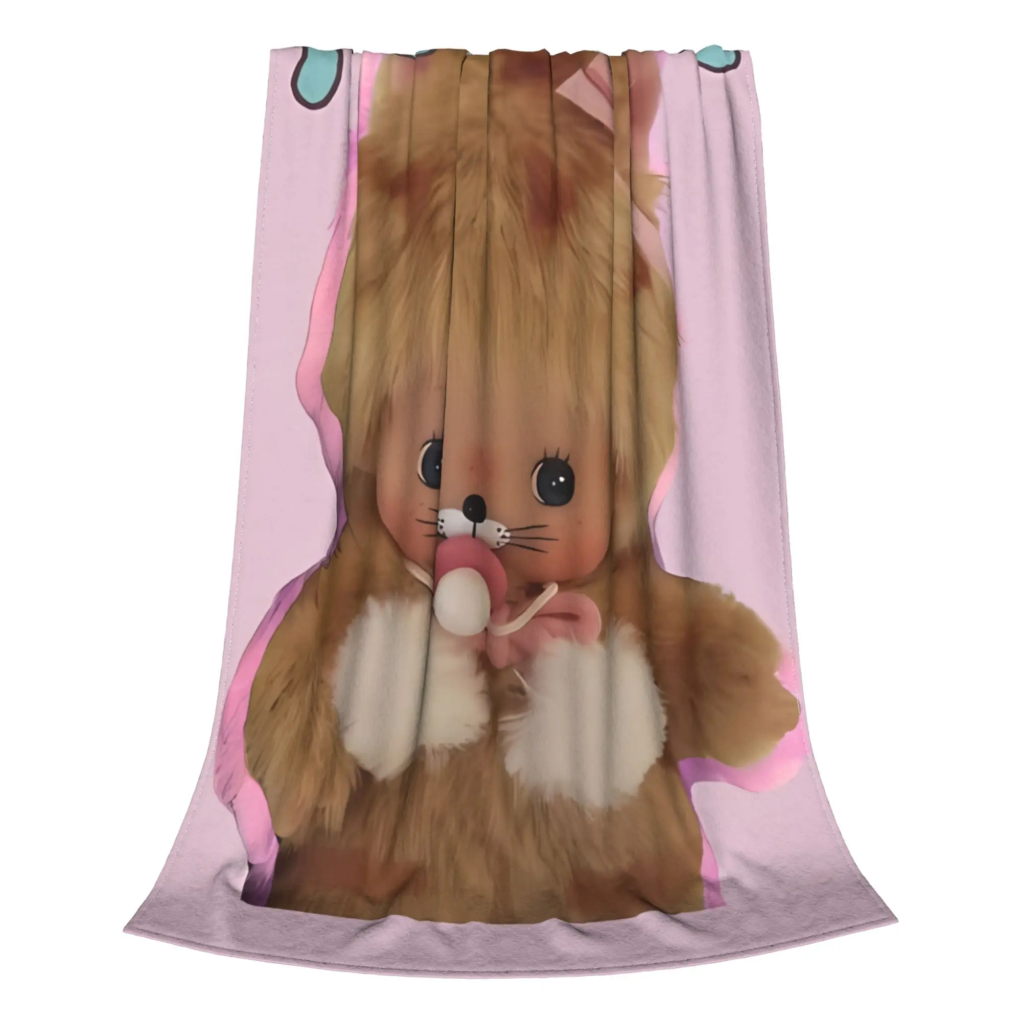 1PC Home Cutecore Cute Pink Kawaii Monkey M-Monchhichi Blanket Super Cosy Plush Home Living Room Sofa Halloween