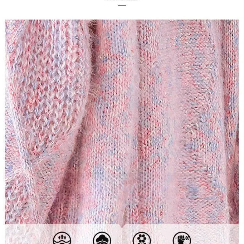 Flattering Women's Clothing Round Neck Autumn Winter Contrast Color Lantern Long Sleeve Pullover Sweater Knitted All-match Tops