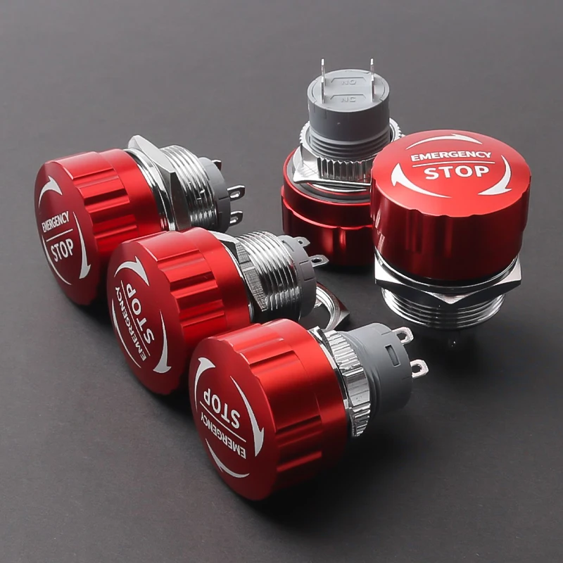 Mantar kafa Metal acil Stop anahtarı 16mm/19mm/22mm 1NO1NC 4Pins Ultra kısa stil su geçirmez güç acil Stop anahtarı
