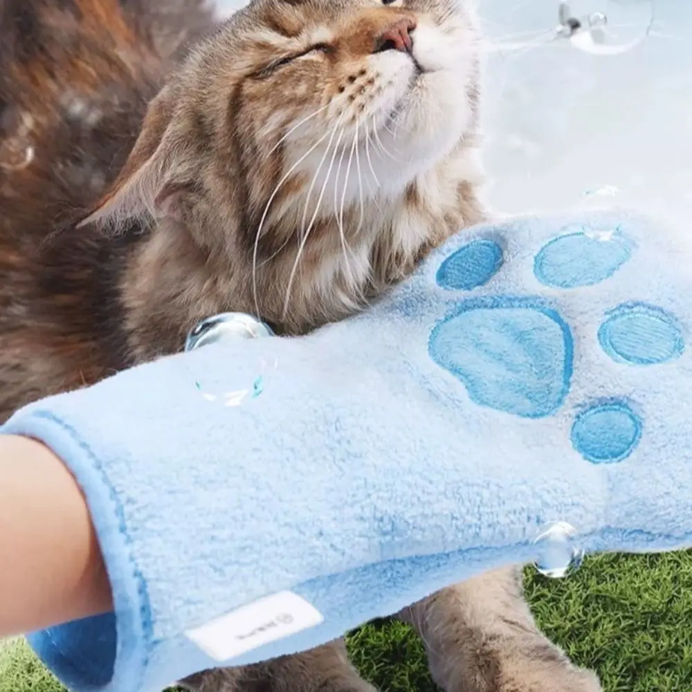 1 Pair Pet Supplies Double Sided Pet Bath Gloves Absorbent Quick Drying Dogs Paw Towel Hangable Pet Grooming Glove Cats Care