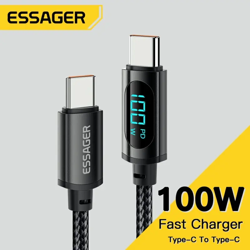 Essager-Tipo C para Tipo C Cabo, 100W PD, carregamento rápido, USB para USB C, Cabo de exibição para Xiaomi POCO F3, Realme, Macbook, iPad