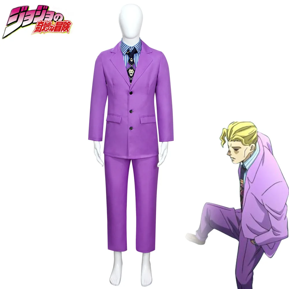 Traje de Kira Yoshikage de JoJo's Bizarre Adventure, abrigo, camisa, pantalones y corbata, disfraz de anime para hombre, para Halloween, carnaval, fiesta, disfraz