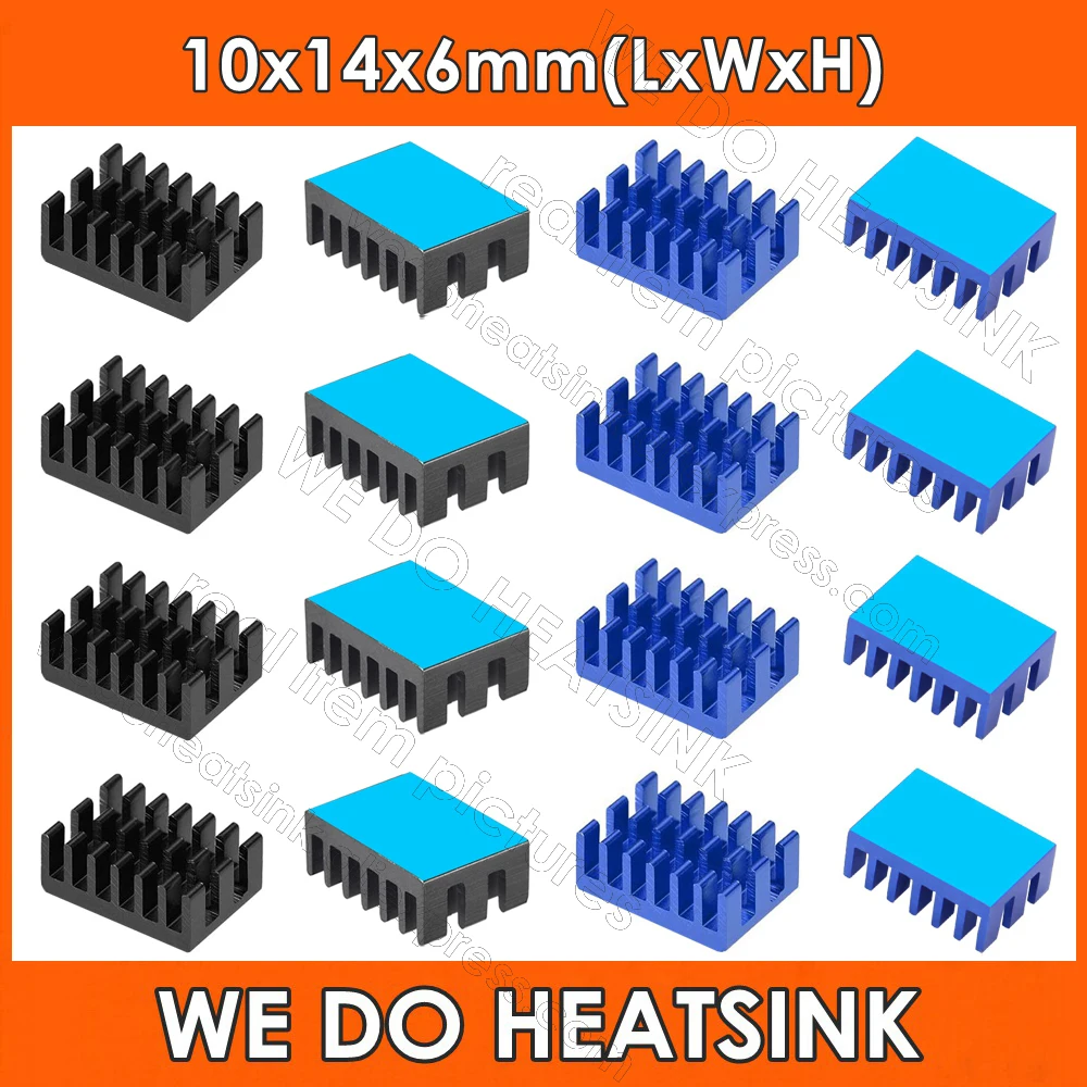 

Wholesale 10x14x6mm Black / Blue Slotted Anodized Aluminum Raspberry pi Heatsink With Thermally Conductive Transfer Pad