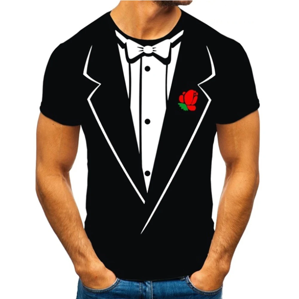 Harajuku Funny Bowknot Pretend Suit 3D Print Sport Quick-Dry Breathab Men'sT-Shirt Street Casual Retro Y2K parent-child clothing