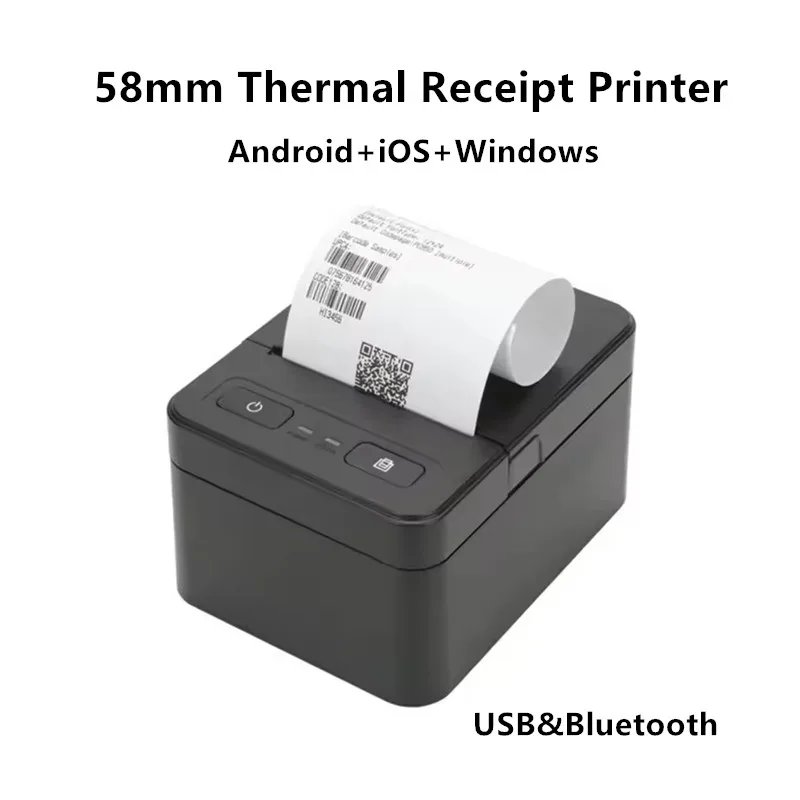 

58mm USB Bluetooth Thermal Receipt Printer 90mm/s High-speed Printing Compatible with Android iOS and Windows