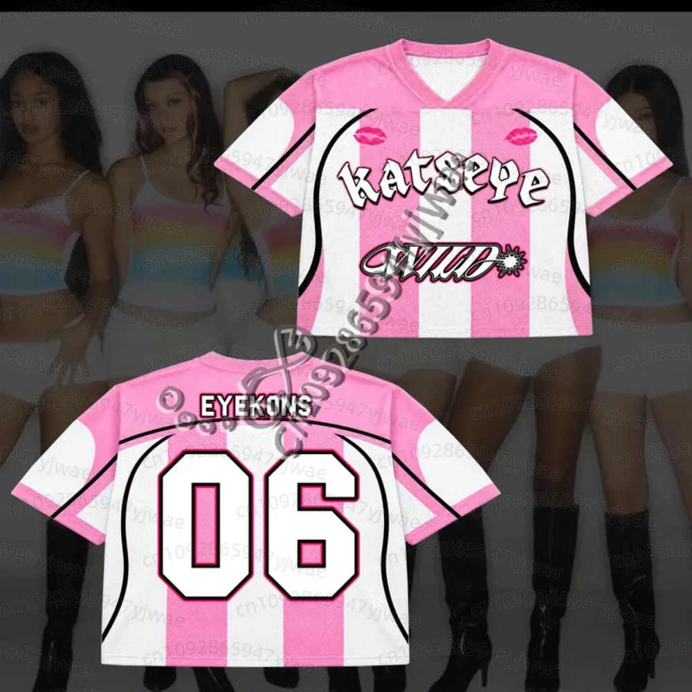 2026 Summer Men Women Flirty Katseye Wild World Tour Mixed Mesh Jersey stripe t-shirt Gift For Sophia Fans Motorcycle T-Shirt