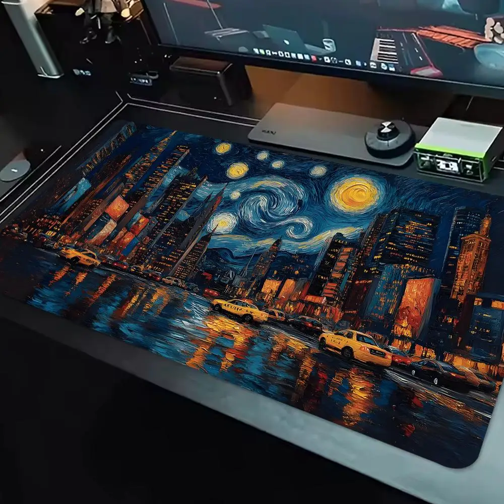 Podkładka pod mysz Van Gogh XXL Akcesoria Gamingowe Biurowa Mata na Biurko dla Graczy Antypoślizgowa Podkładka pod Laptopa Gwieździsta Noc Most Brooklyn