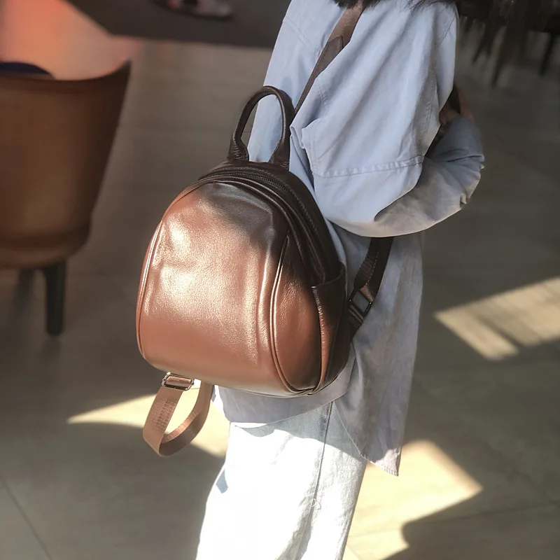 

Leather Backpack Women's Simple 2022 New Korean Style All-Match Fashion Trendy Large-Capacity Backpack First Layer Cowhide Soft