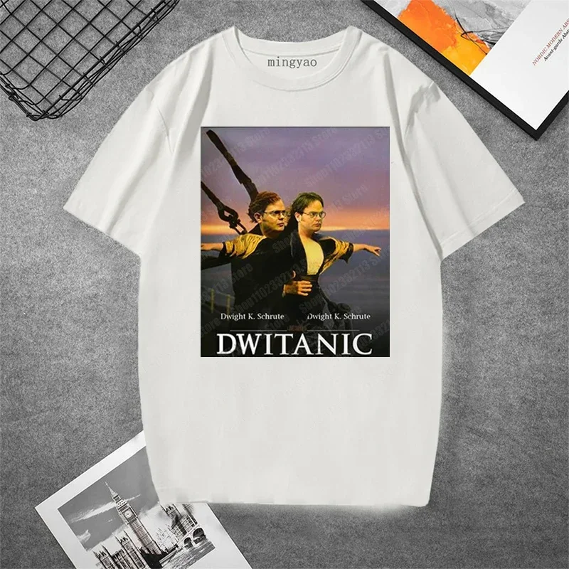 Funny Summer Vintage Men Clothing Titanic Dwight Schrute Dwitanic Graphic Tshirts Women Men Fashion Casual Tshirt Camisetas Tops