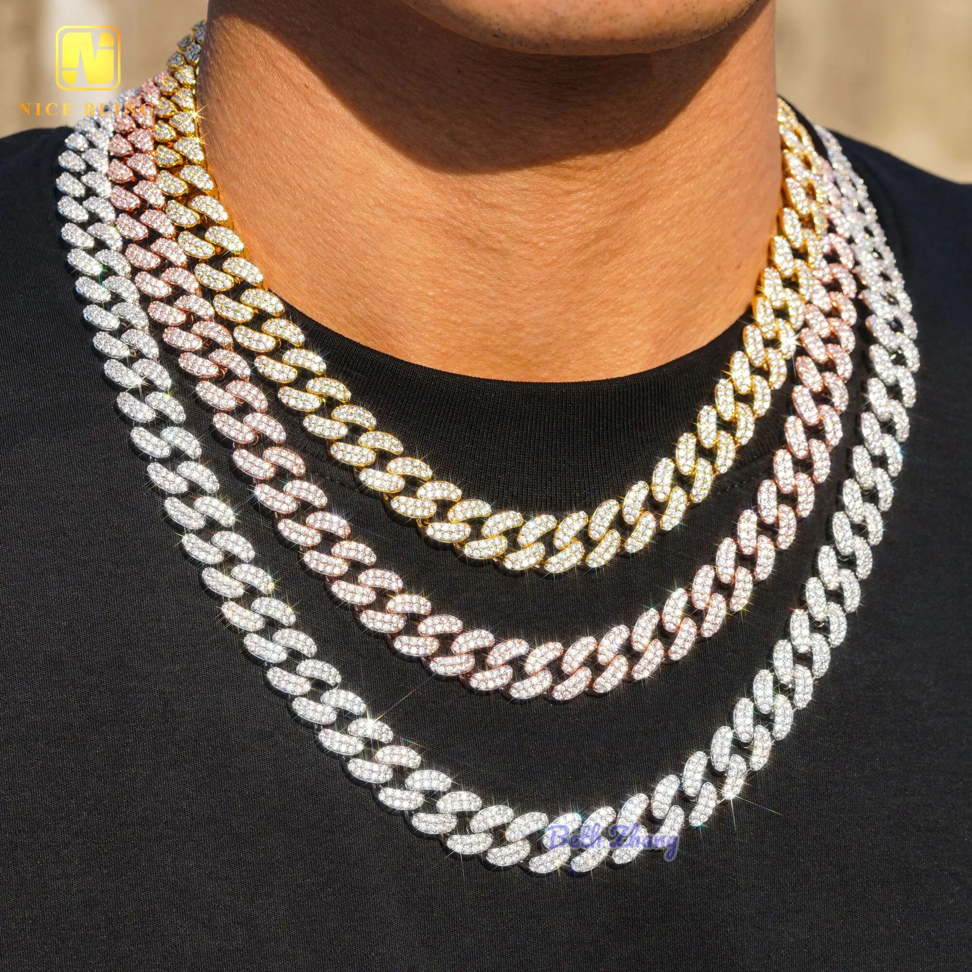 Prong Cuban Iced Out Hip Hop Jewelry 5a Cz Cubic Zircon Necklaces 11.8mm Brass Men Cuban Chains