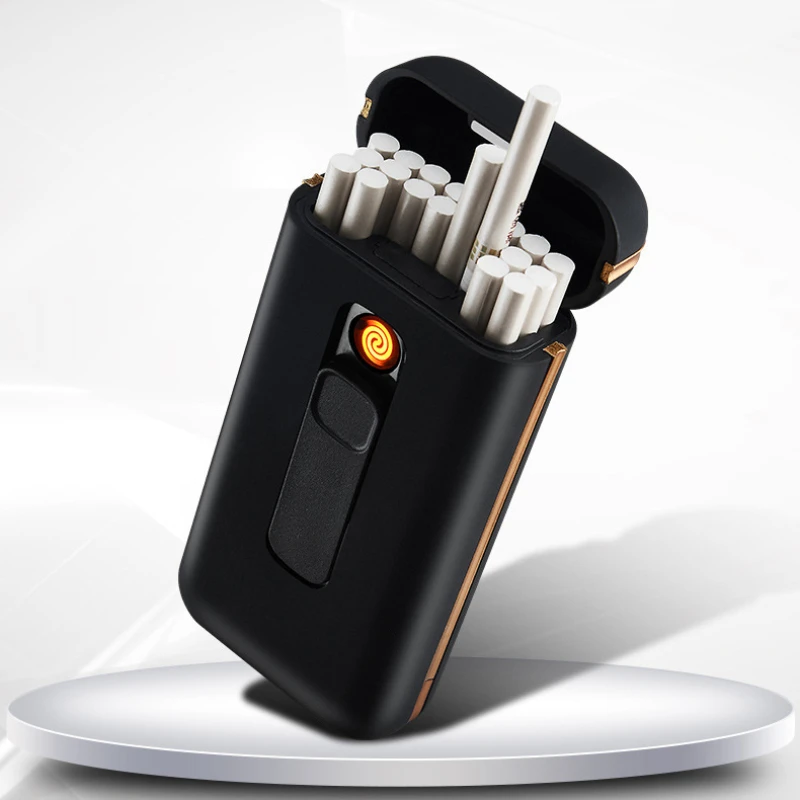 Multifunctional Cigarette Box Can Hold Thin and Thick Cigarettes, Can Hold 20 Cigarettes, USB Equipped with Lighter