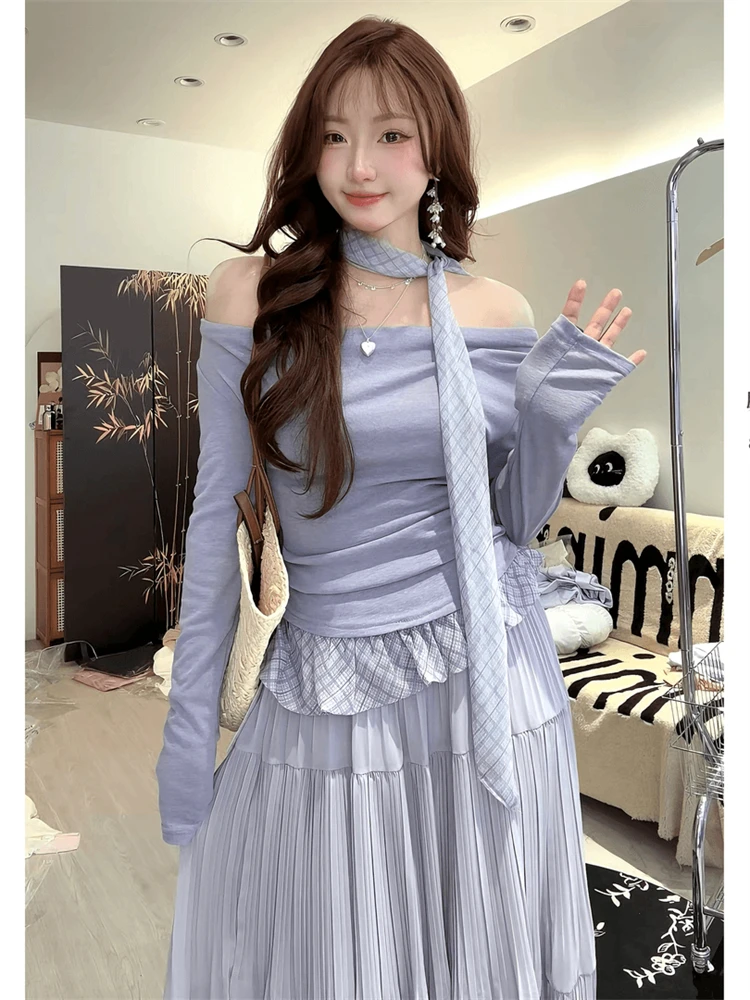 

Женский весенний комплект Ele Pure Desire: топ на одно плечо с открытыми плечами и модная юбка для повседневной носки