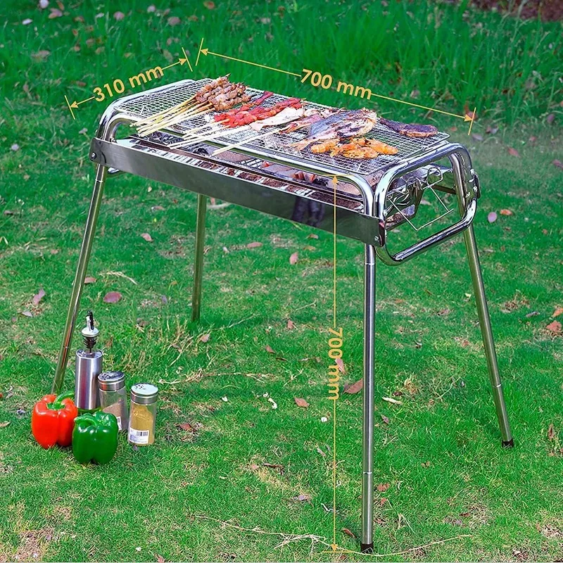 Folding Portable Barbecue Charcoal Grill Stainless Steel Barbecue Tool Suitable for Outdoor Cooking Camping Picnicking Beach