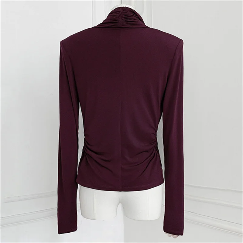 Women's shirt New elastic slim fit V-neck long sleeved top for spring 2026 Cross collar waist cinched Women's blouse y2k T-shirt