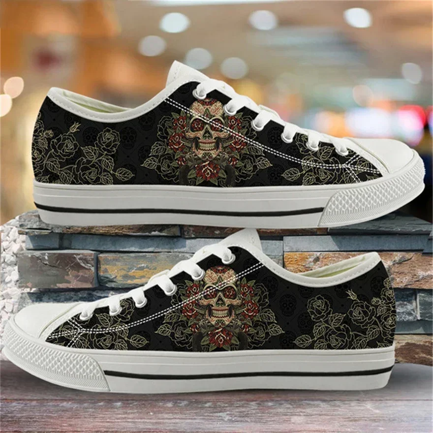 Fashion Style 3D Gothic Sugar Skull Printed Vulcanized Shoes Men Canvas Low Top Flats Casual Breath Sneakers For Teen Boys - view 2