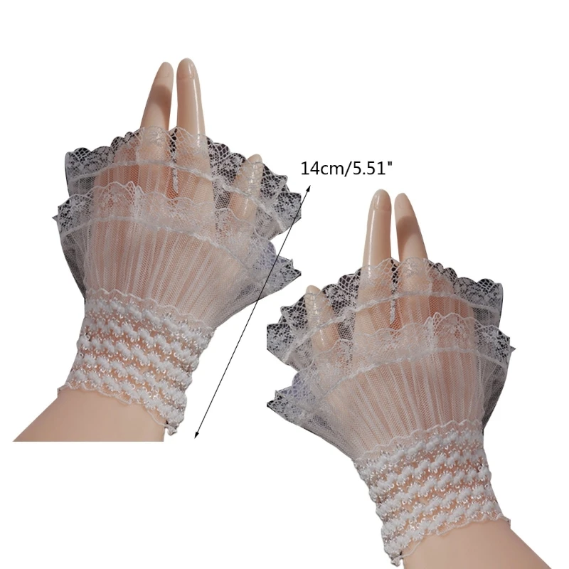 New Ruffle Fake Sleeves Girls Pleated False Cuffs for Women Sweater Wrist Warmer Female White Black Color Shirts Lace