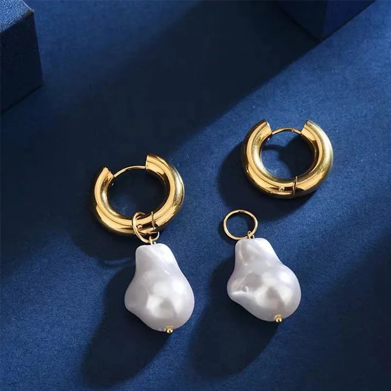 Circle Drop Earrings New Vintage Baroque Pearl Earrings Gold Color Round Earclip Women Temperament Elegant Jewelry Party Gift