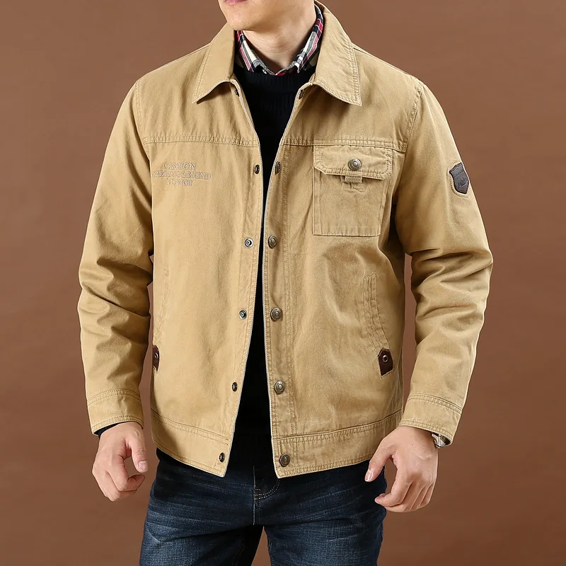 

Spring Autumn Casual Cotton Coats Male High Quality Multi-pocket Stand Collar Loose Midlength Men's Slim Military Cargo Jackets
