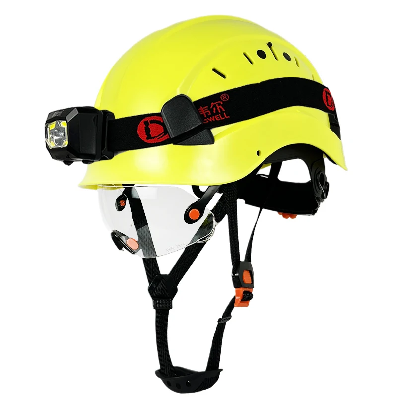 

CE Construction Safety Helmet With Visor Led Head Light ABS HardHat Aloft Work ANSI Industrial Outdoor Work At Night Protection