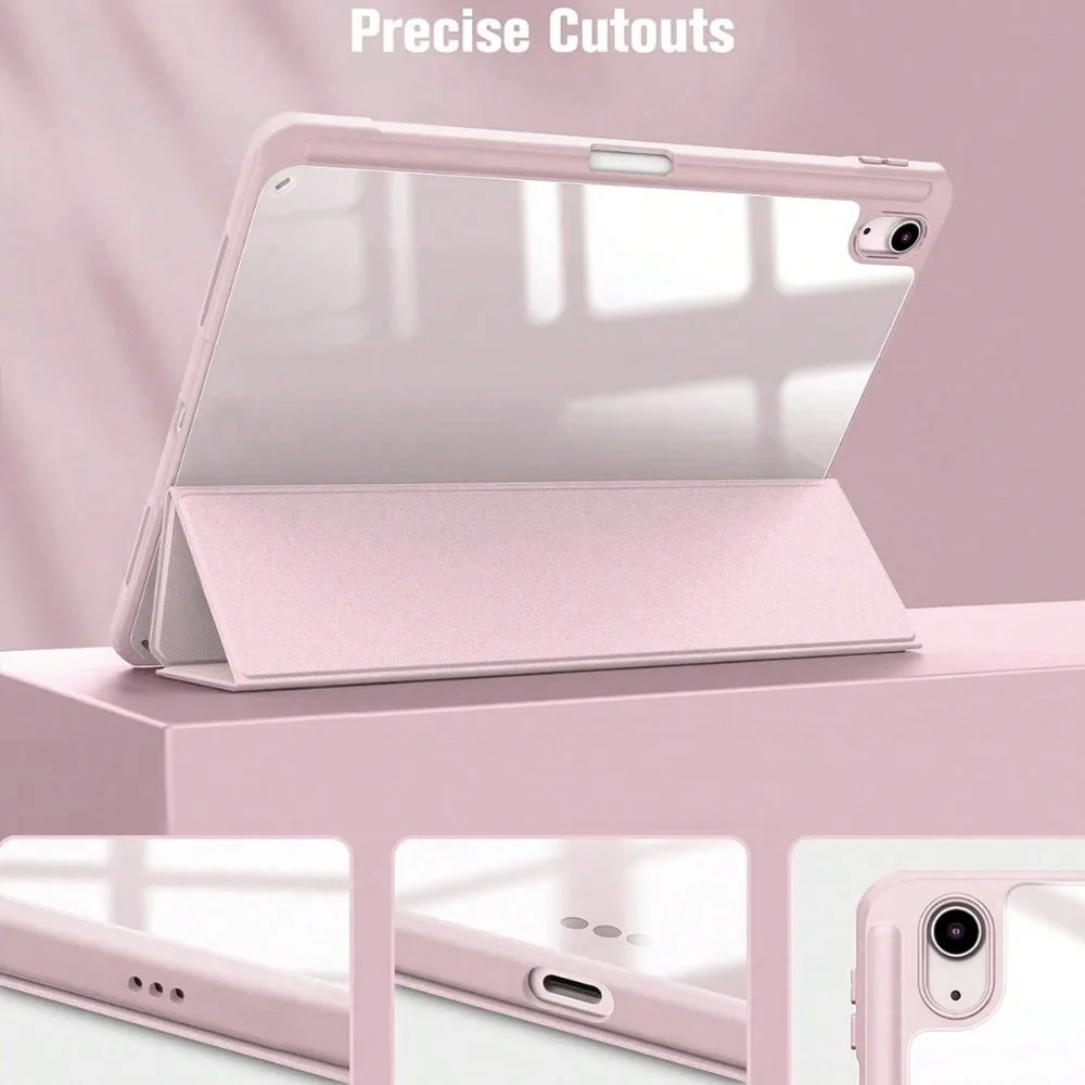 For iPad 10th Gen Case with Pen Holder Trifold Acrylic Clear Back Hard Cover  For Ipad 10.2 7th 8th 9th Pro 11 12.9 2018-2022