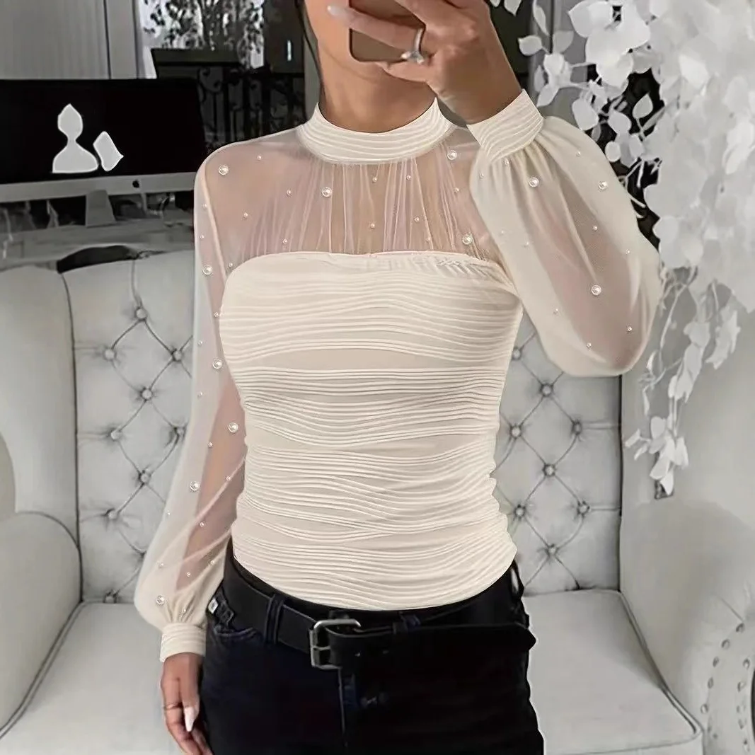 Moda pizzo in rilievo top camicette donna 2026 manica lunga elegante o-collo camicia allentata camicetta camicie casual primavera ufficio signore top