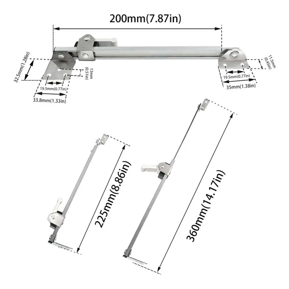 Soporte de viento telescópico tipo ángulo plegable práctico de acero inoxidable plateado para puertas/ventanas