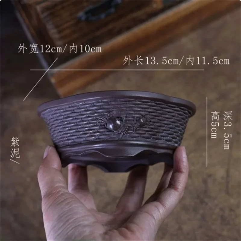yesCeramic rhombus‌ Crab basket theme Pot,Inner size 11.5*10*3.5cm, 3color,Purple Sand,Table, Garden Decoration, Table