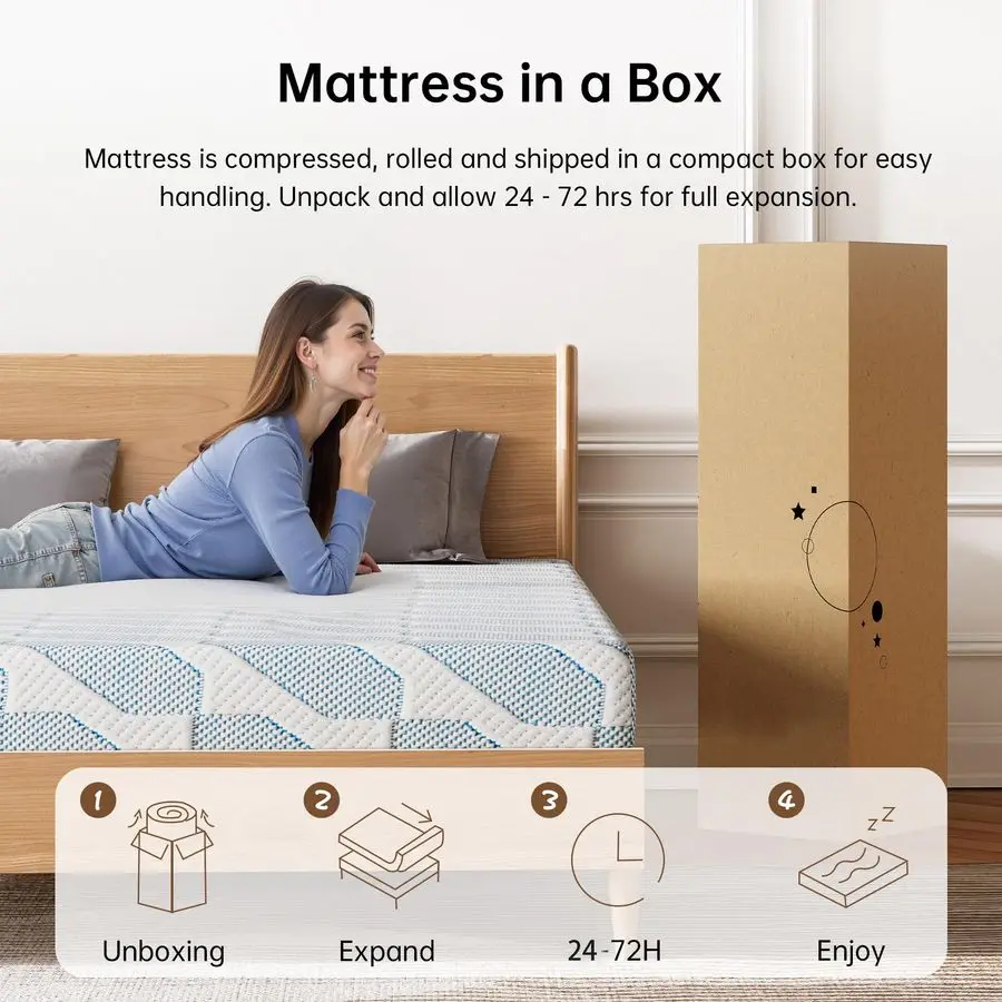 Matelas double de pouces pour adulte et adolescent, matelas simple en mousse à mémoire de forme rafraîchissante dans une boîte pour lit superposé, lit gigogne, soulagement de la pression, Re