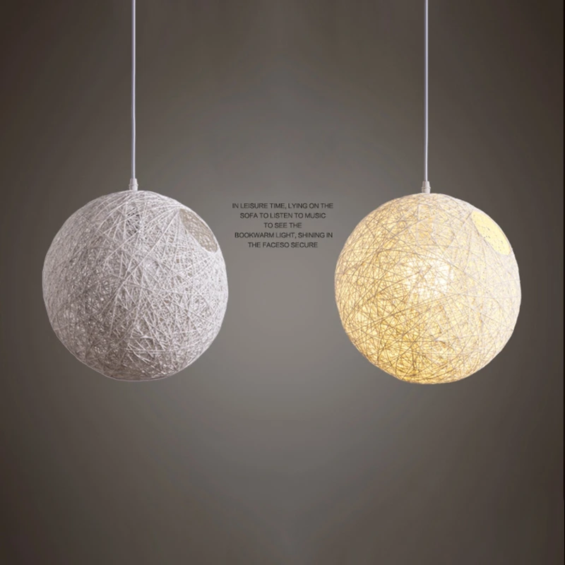 2 Pack Rattan and Jute Ball Chandelier Individual Creativity Spherical Rattan Nest Lampshade