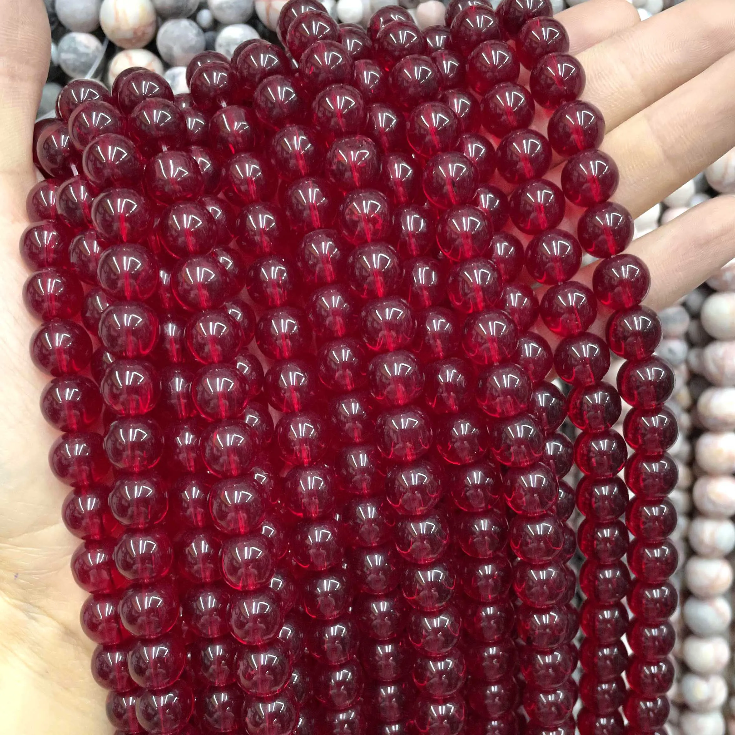 Naturstein bunte Granat rot Bernstein gelb olivgrün Glas Kristall runde lose Perlen für Schmuck machen DIY Armband – Detail 14
