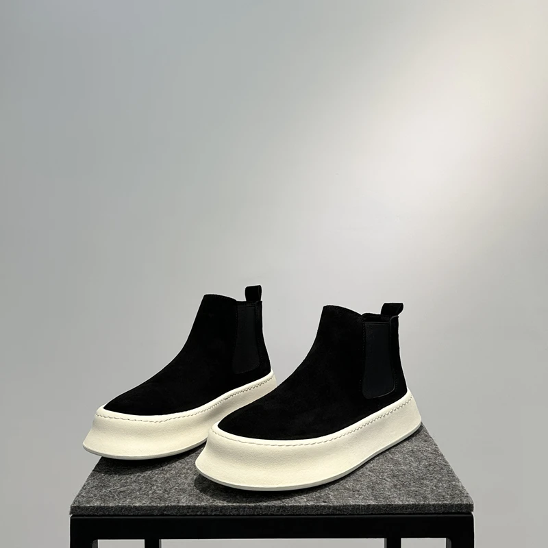 

Мужские ботинки челси, новинка 2023, зимние ботинки с высоким берцем на подкладке, удобные в носке, повседневные ботинки из натуральной кожи с круглым носком
